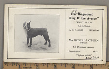 Vintage Framingham MA Boston Terrier Breeder Stud Fee Card Pedigree not photo picture
