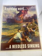 Original VTG  WW2 1943 A Careless Word A Needless Sinking Poster picture