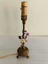 Vintage 1920’s ? Brass Table Lamp Porcelain Flowers Art Nouveau Style Gold Sweet picture