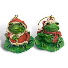 Frog Ornaments Dress As Santa Claus Vintage Christmas Toad Resin On Lily Pad picture