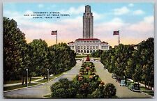 University Avenue Texas Tower Austin TX Street View American Flags VNG Postcard picture