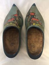 Vintage Dutch Wooden Large Shoes Clogs Holland Carved Hand Painted Windmill ~12” picture