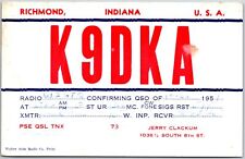 1957 QSL Radio Card Code K9DKA Richmond IN Amateur Radio Station Posted Postcard picture