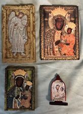 Lot Of 4 Small Vintage Religious Wood Wall Hanging Plaques Our Lady Angel Virgin picture