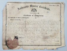 1909 Anthracite Miners Certificate of Competency Carbondale PA Pennsylvania picture