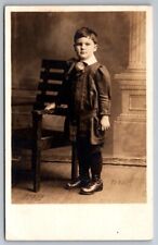 RPPC Cute Adorable Young Boy Child Victorian Era Dressed Fancy Posing Postcard picture