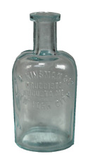 Antique F.W. Kinsman Druggist Aqua Glass Bottle Augusta Maine & New York City picture