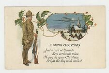 Vintage Postcard Christmas SOLDIER RIFLE SNOW CHURCH POSTED 1919 picture