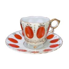 Tea Cup Porcelain Stamped Japan Red White Gold picture