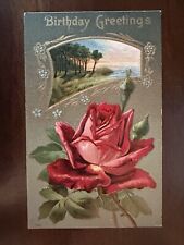 Vintage Birthday Greetings Postcards Rose 1916 Embossed H114 picture
