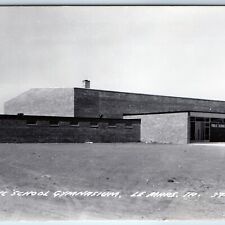 c1950s Le Mars, IA RPPC Public School Gym Brutalist Midcentury Modern Brick A209 picture