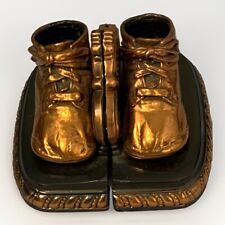 Vintage 1954 Bronzed Copper Baby Shoes Book Ends Perma Plated picture