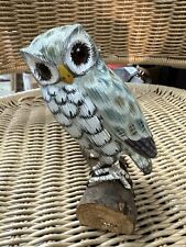 Vintage Handmade Carved Wooden Owl Bird Figurine Decoy 5” picture