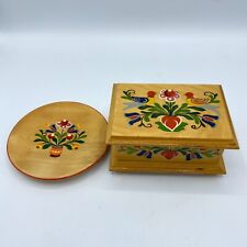 Scandinavian Traditional Art Rosemaling Matching Jewelry Box & Trinket Dish-Nice picture