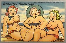 Comic Postcard BBW Three Fat Women Big Butt Swimsuit Beach Bathing Beauties VJ picture