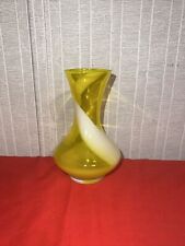 Vintage Yellow And White Striped Vase Hand Blown picture