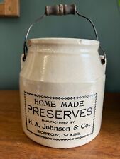 Vintage  Stoneware Crock Preserves H. A. Johnson & Co. Pat. 1896 mark picture