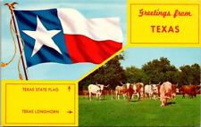 Postcard Texas Greetings From State Flag Longhorn Cattle TX 1960s Vintage Cows picture