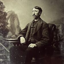Antique Tintype Photograph Charming Man Sitting In Quiet Contemplation picture