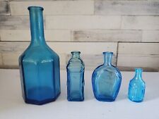 LOT of 4 Vintage Wheaton Blue Glass Bottles Benjamon Franklin Apple Bitters picture