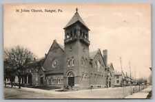 Postcard St Johns Church Church Bangor PA Pennsylvania Street View Children picture