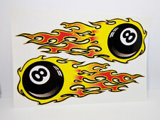 FLAMING EIGHT BALL (PAIR) Vintage Style DECAL / STICKER, rat rod, racing picture