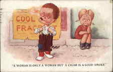 Vera Paterson Girl Watches Little Boy Smoking Cigar Vintage Postcard picture