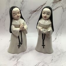 Vintage 1950’s Holland Mold Ceramic Rosary Nuns Set Of Two 5.75” H picture