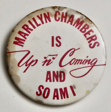 MARILYN CHAMBERS Up 'N' Coming vintage 1983 promo badge pin picture