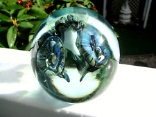 EICKHOLT ART GLASS 3 BLUE STRIPED FLOWER PAPERWEIGHT: 3 1/4