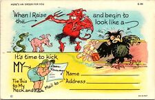 Postcard 1944 WWII Drunk Humor Devil Pitchfork Tie Neck Send To My Wife D23 picture
