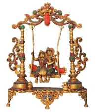 Brass Radha Krishna Jhula Swing Statue Hindu Deities Religious Idol 18.5 Inch picture