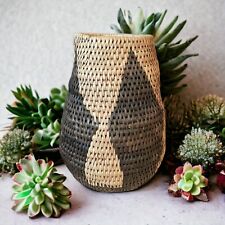 Botswana Handcrafted African Basket Container Base Natural Tan Brown Reeds 9 In. picture