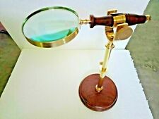 Brass Handheld Magnifying Glass With Wood Stand Decor Reading Magnifier Lens picture