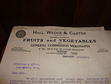Vtg Letterhead Hall Wedge Fruits & Vegetables General Commission Merchants 1913 picture