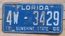 Florida Sunshine State 1966 Expired License Plate ~ 4W-3429 ~ Embossed picture