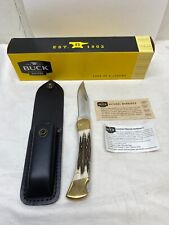 Buck 110 Folding Hunter Knife With Stag Handle & Lockback W/ Sheath Factory Spec picture