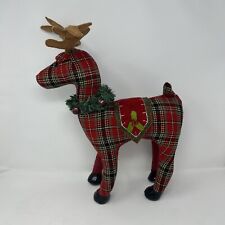 Boston International Christmas Decor - Plush Red Tartan Plaid Reindeer NEW picture