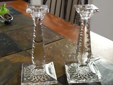 Pair Antique Edwardian Fry Glass Co. clear glass candleholders picture
