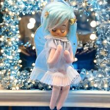 Vintage Blue Hair Angel 0rnament Japan Tulle Wings Pixie Fairy Decoration picture