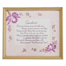 Vintage Hallmark Framed Love Poem Purple Floral Art In Original Box Cottagecore picture