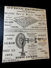 ORIGINAL 1882 Byron Jackson Windmill Farm Advertising - San Francisco picture