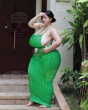 Thick Curvy Busty Chinese Model in Green Dress 8x10 in Premium Glossy Photo A picture