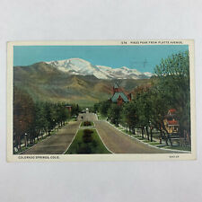 Postcard Colorado Springs CO Pike's Peak Platte Avenue 1937 Posted White Border picture