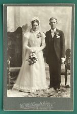 Antique Victorian Cabinet Card Photo Man Woman Wedding Day Moline, Illinois picture