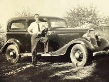 XF Photograph Handsome Man Posing With Old Car 1930-40's Country Dirt Road Cute  picture