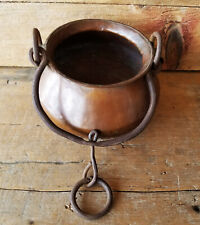 Old Rustic Antique Primitive Copper Pot with Wrought Iron Handle & Hanging Loop picture