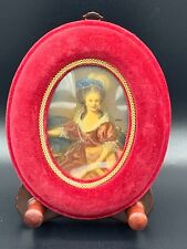 VTG French Hand Painted Portrait Picture Photo Frame Red Velvet Convex Glass picture