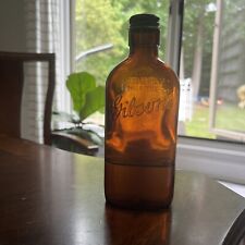 Vintage 1940s GIBSON'S Whiskey Half Pint Bottle Unique Amber Brown Glass RARE picture