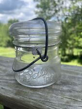 Old Ball Ideal Half Pint Clear Glass Jar w/ Lid & Wire Bail - 3.5” Tall w/ Lid picture